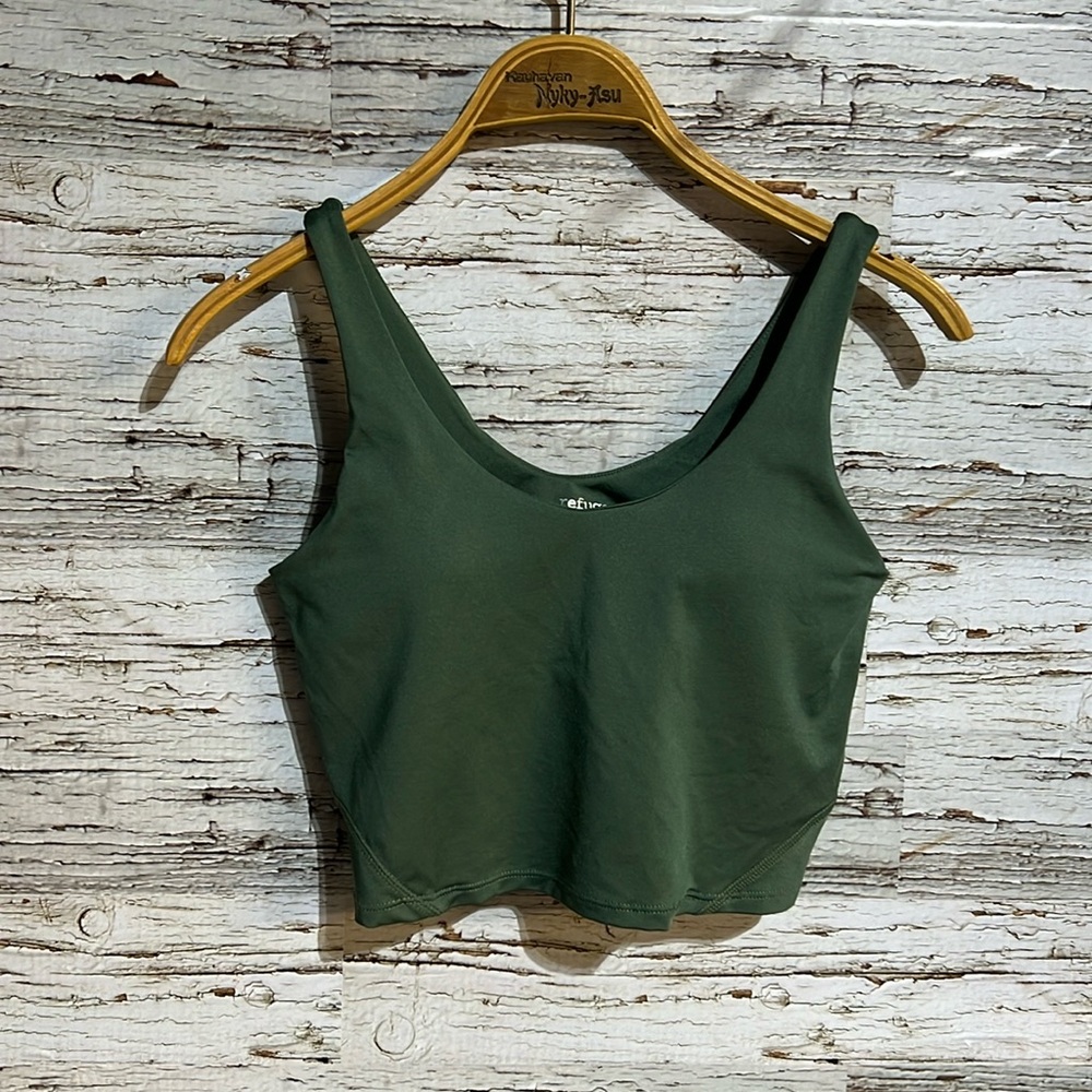 Refuge green crop top with built in bra size medium